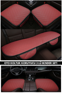Kapitone Siyah-Beyaz Deri Oto Koltuk Minderi Üçlü Set – Bordo