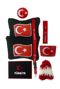 Türk Bayraklı Siyah Polar Boyun Yastığı