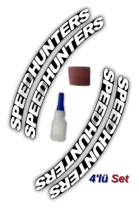 Speedhunters Otomobil Motosiklet 3D Lastik Jant Yazısı Arma Sticker Şerit | Beyaz _ 4’Lü Set