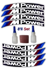 M Power Otomobil Motosiklet 3D Lastik Jant Yazısı Arma Sticker Şerit | Beyaz _ 8’Lİ Set