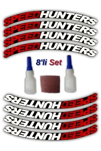 Speedhunters Otomobil Motosiklet 3D Lastik Jant Yazısı Arma Sticker Şerit | Kırmızı Beyaz _ 8’Li