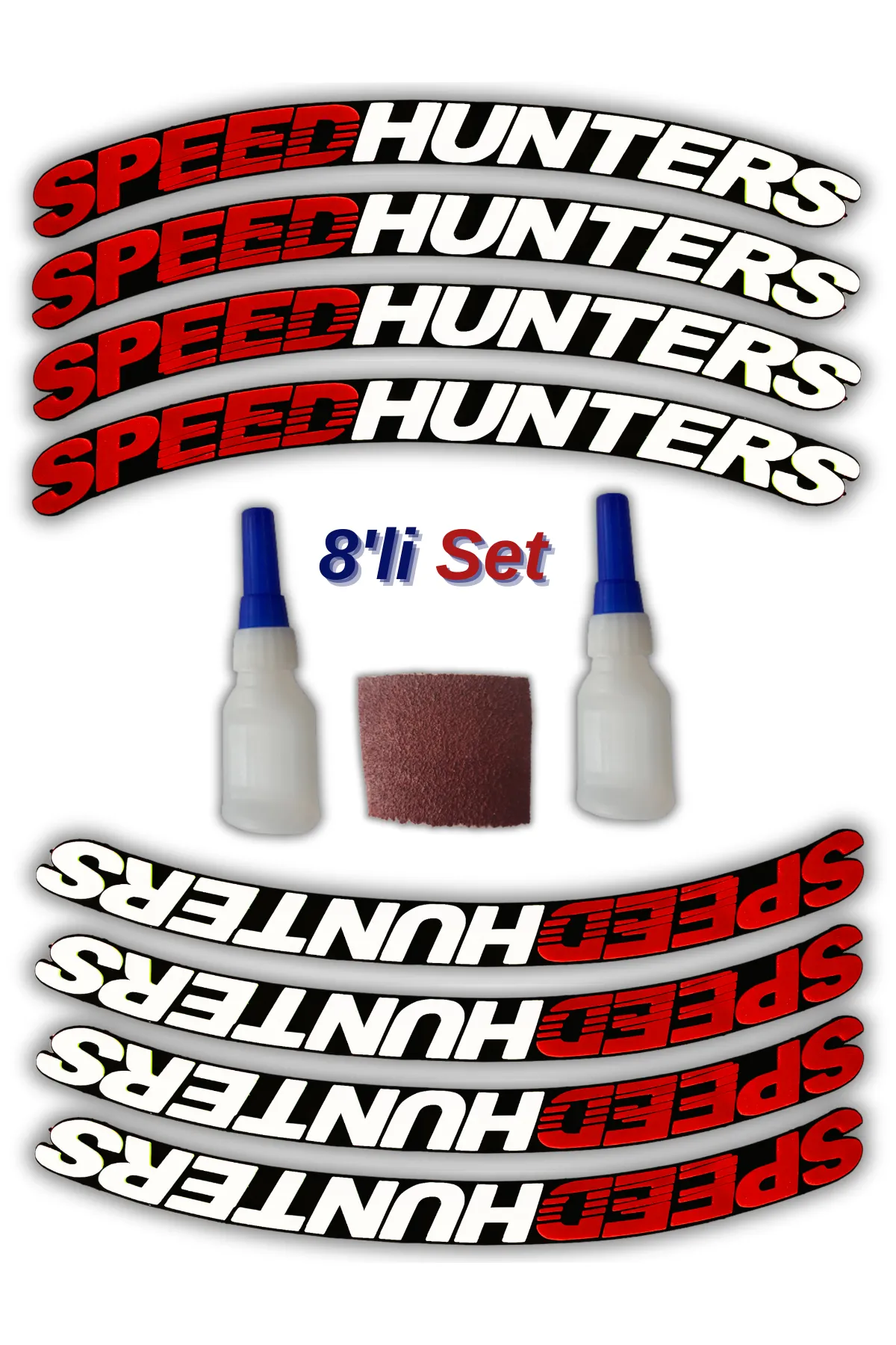 Speedhunters Otomobil Motosiklet 3D Lastik Jant Yazısı Arma Sticker Şerit | Kırmızı Beyaz _ 8’Li