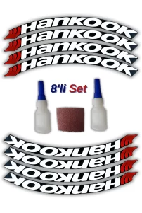 Hankook Otomobil Motosiklet 3D Araç Lastik Jant Yazısı Arma Sticker Şerit | Beyaz _ 8’Li Set