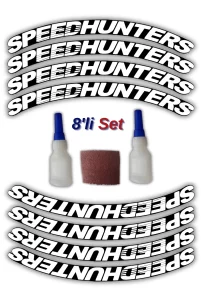 Speedhunters Otomobil Motosiklet 3D Lastik Jant Yazısı Arma Sticker Şerit | Beyaz _ 8’Li