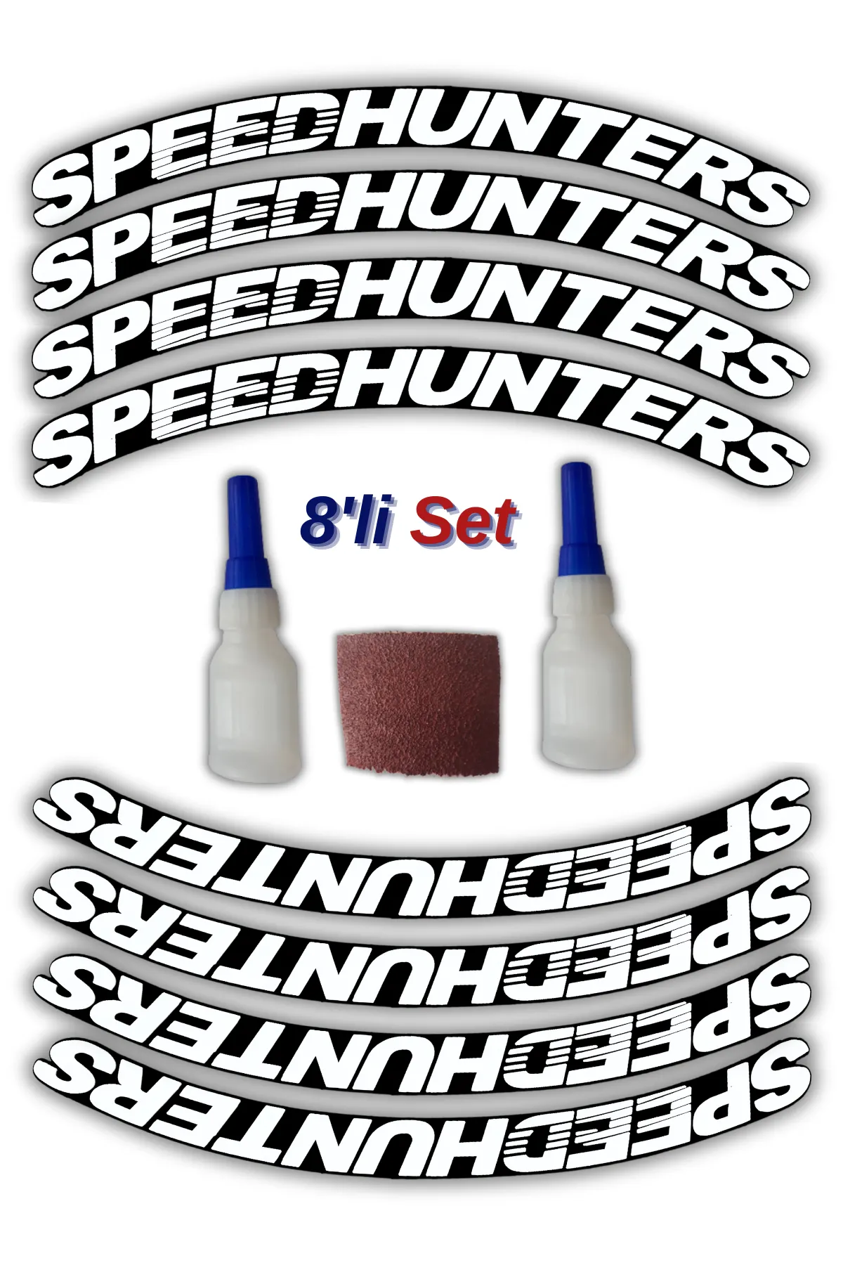 Speedhunters Otomobil Motosiklet 3D Lastik Jant Yazısı Arma Sticker Şerit | Beyaz _ 8’Li