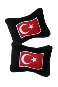 Türk Bayrak’lı Siyah Araç Seyahat Boyun Yastığı 2’li Set