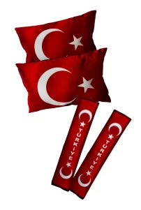 Türk Bayrak’lı Boyun Yastığı & Emniyet Kemer Kılıf Seti
