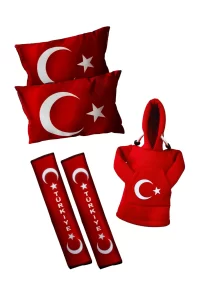 Türk Bayrak’lı Boyun Yastığı & Kemer Pedi & Vites Poları